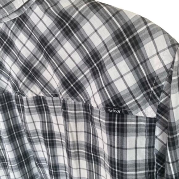Hurley Black and White Plaid Button Up Shirt - XL - Picture 4 of 6